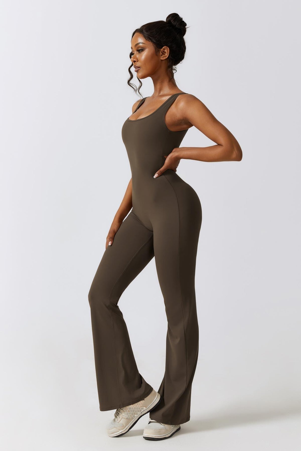 Sculpt Flare Jumpsuit – Chocolate