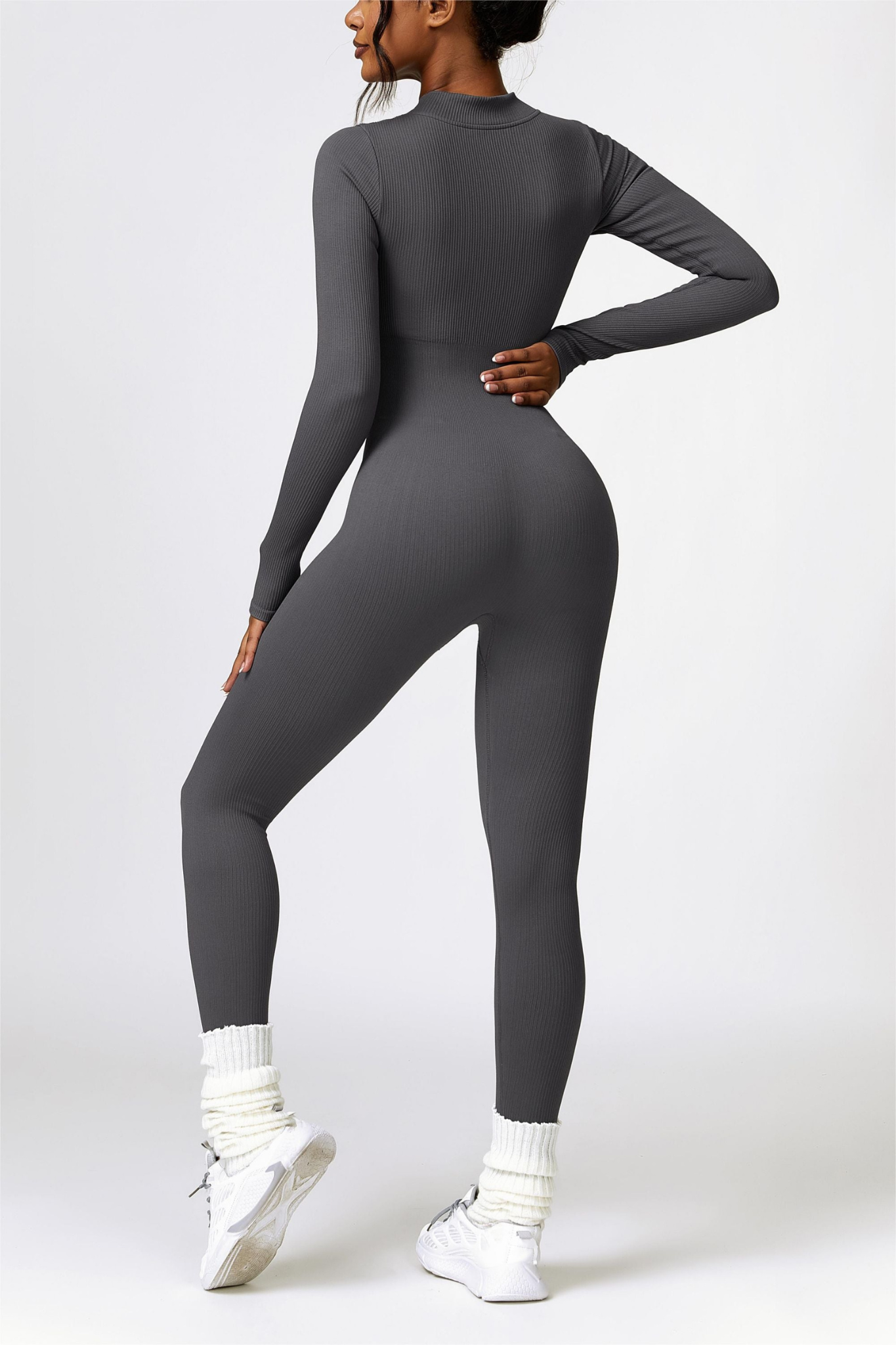Zip Jumpsuit W Sleeves-Grey Latte