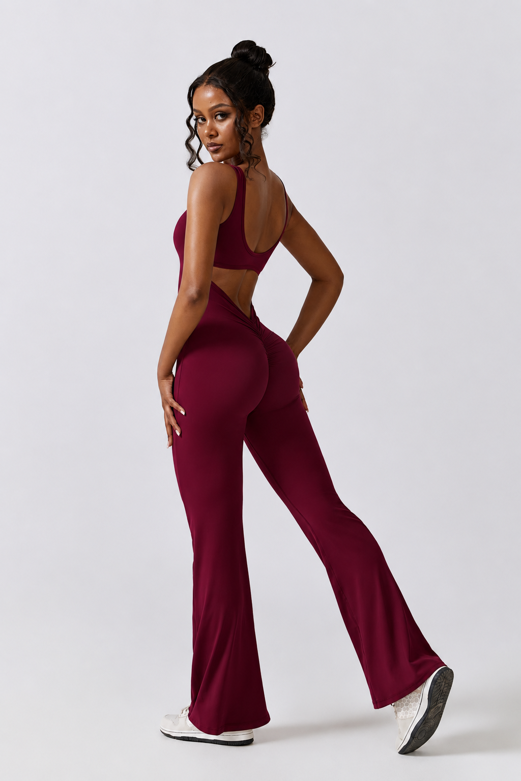 Sculpt Flare Jumpsuit – Burgundy