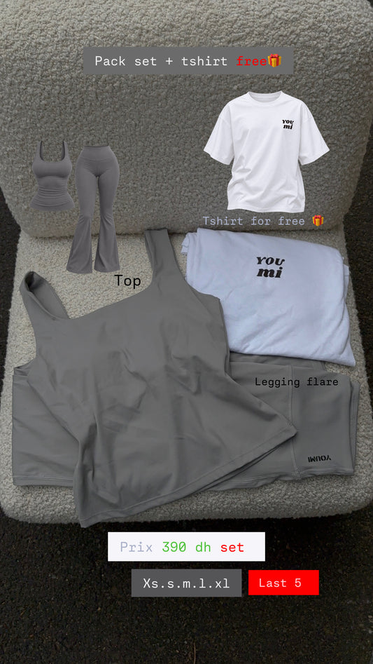 Pack set flare & T-shirt -Gris