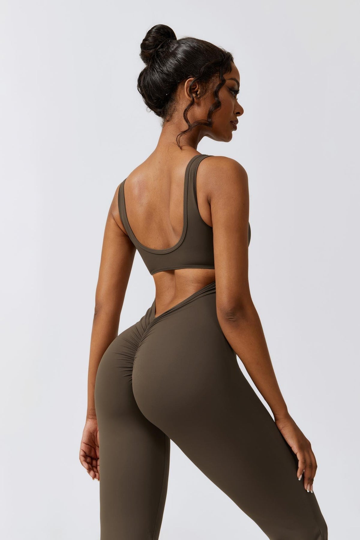 Sculpt Flare Jumpsuit – Chocolate