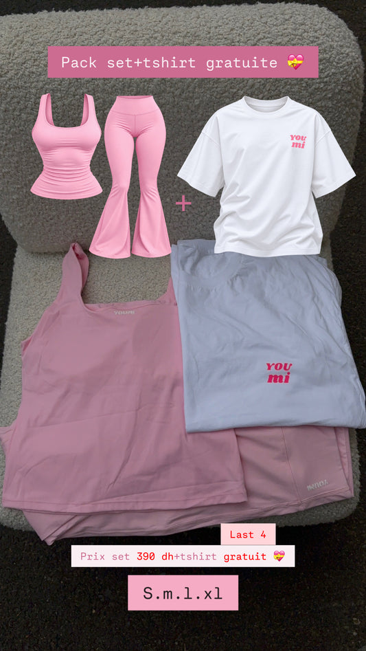 Pack set flare & T-shirt -Pink