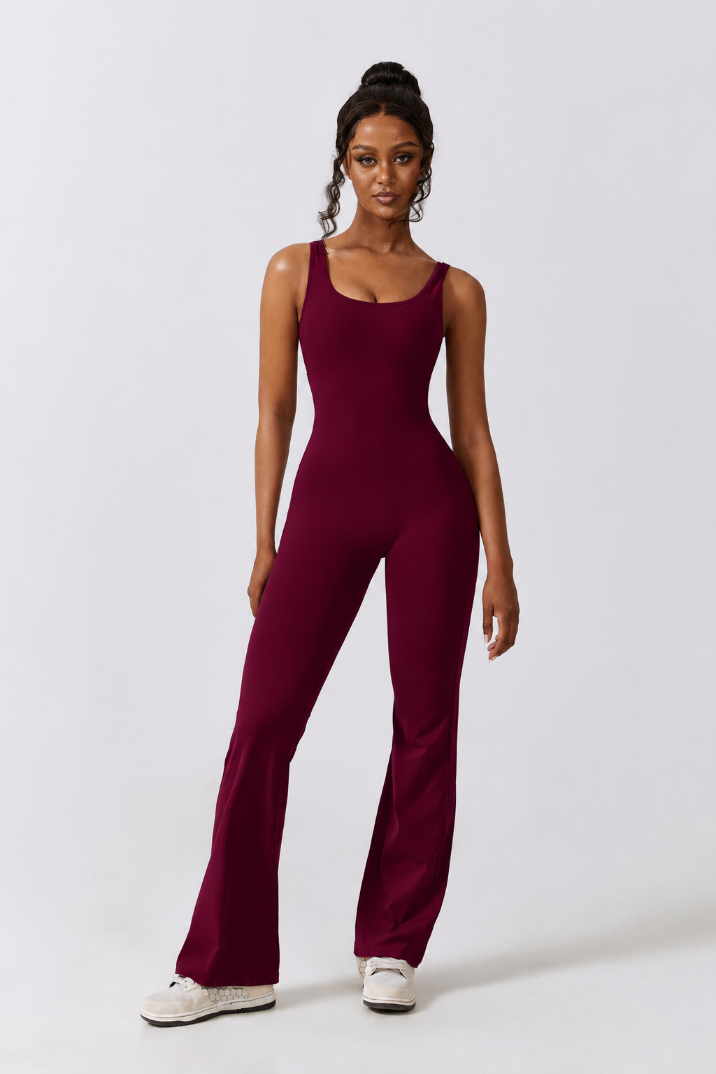 Sculpt Flare Jumpsuit – Burgundy