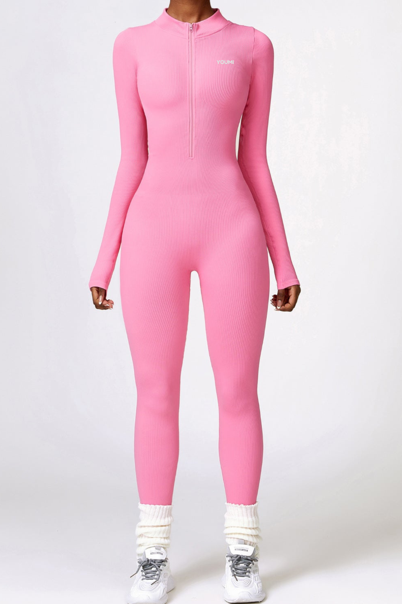 Zip Jumpsuit W Sleeves-Sweet Blush
