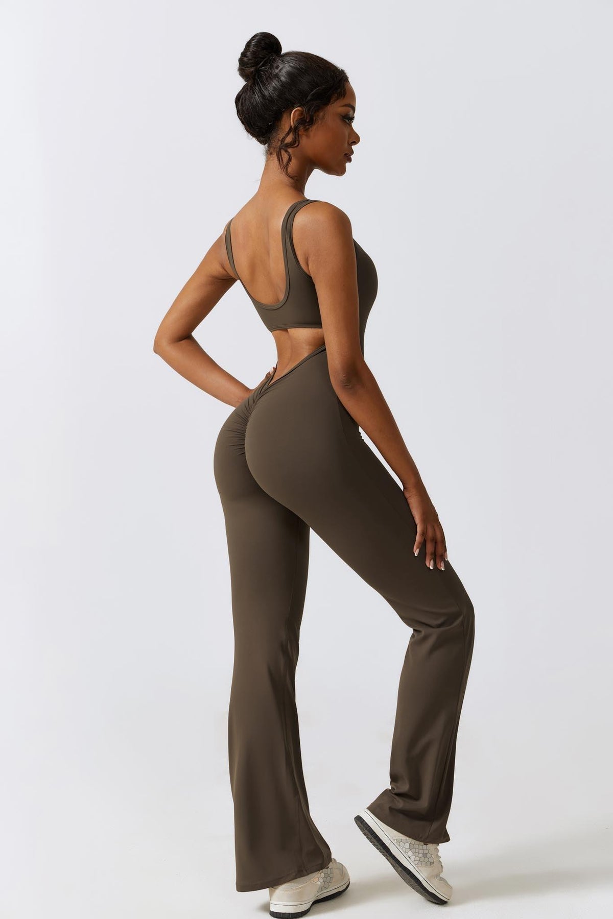Sculpt Flare Jumpsuit – Chocolate