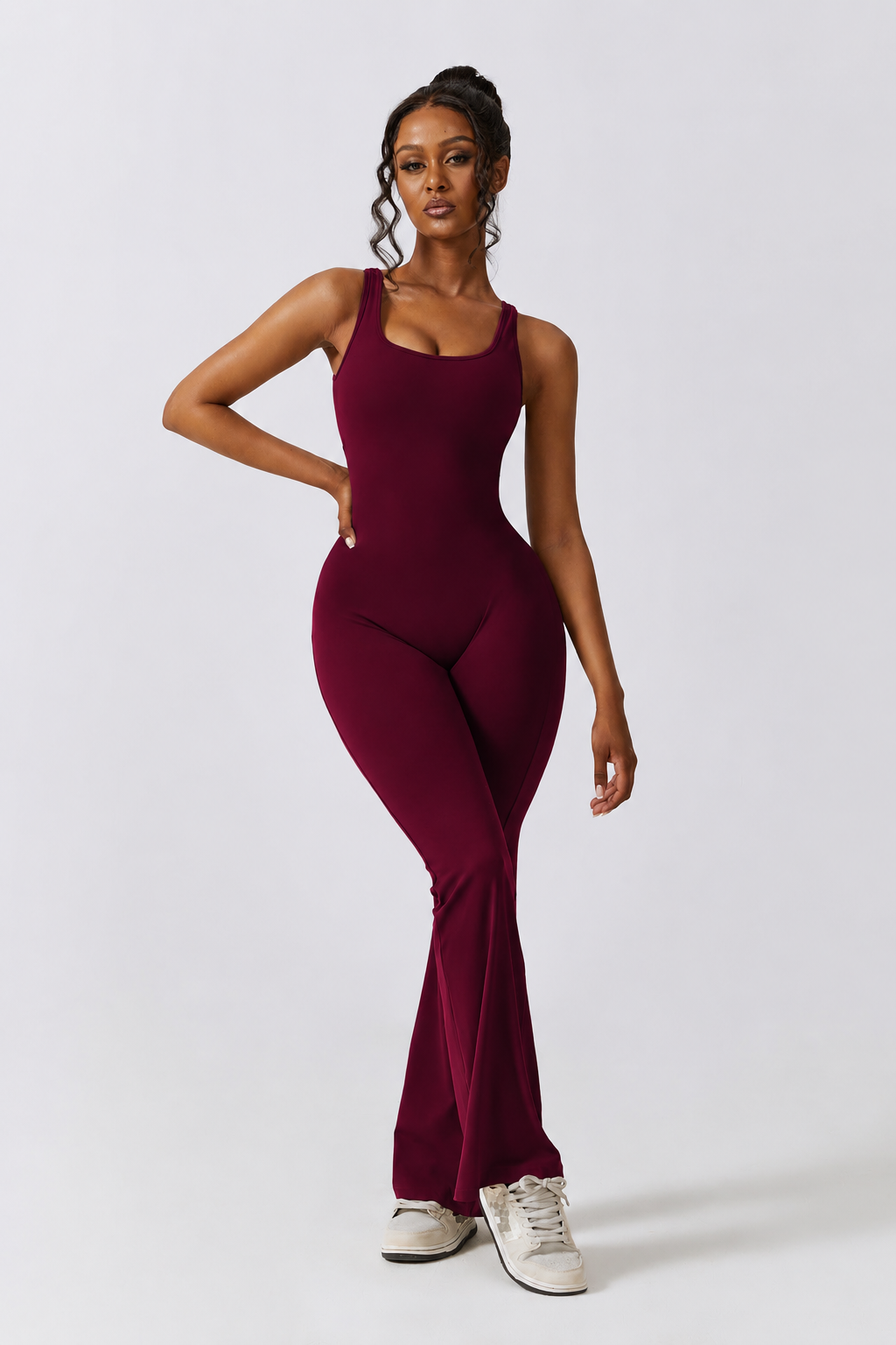 Sculpt Flare Jumpsuit – Burgundy