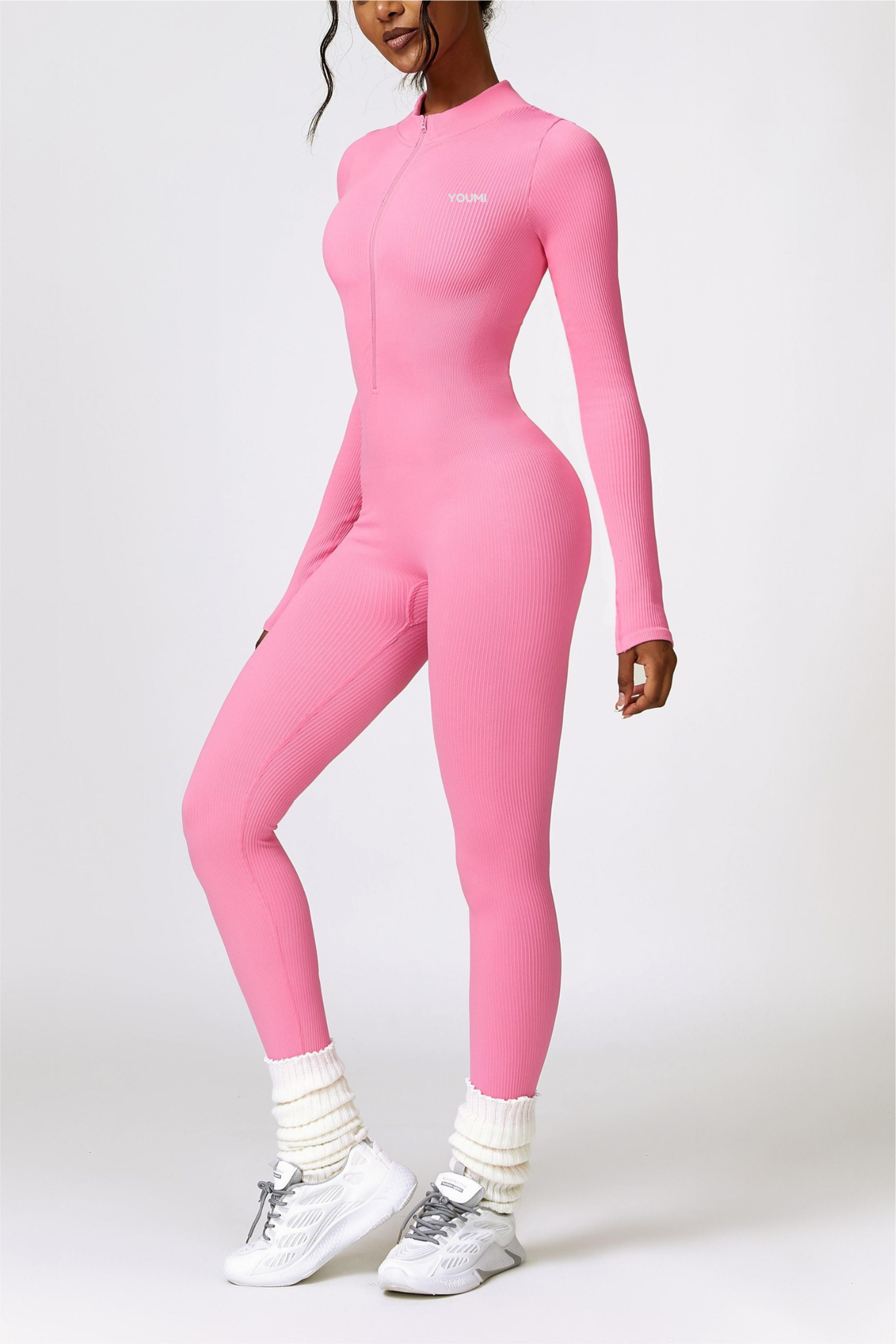 Zip Jumpsuit W Sleeves-Sweet Blush