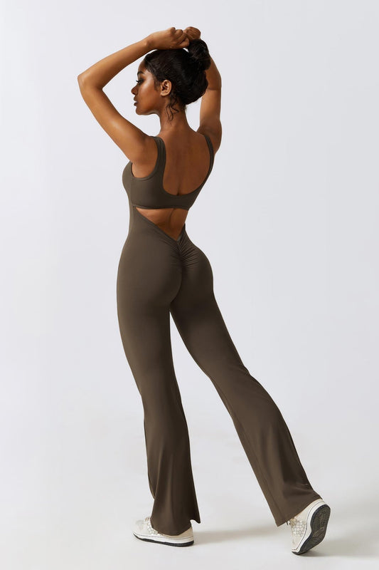 Sculpt Flare Jumpsuit – Chocolate