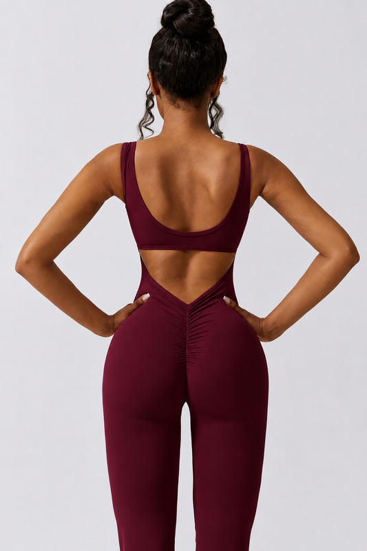 Sculpt Flare Jumpsuit – Burgundy